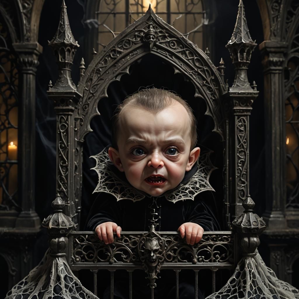 Baby Count Dracula Portrait in Surrealist Gothic Style