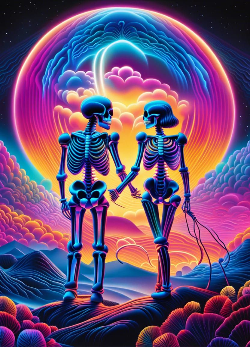 Electric Dreams: Skeletal Embrace in Cosmic Dreamland