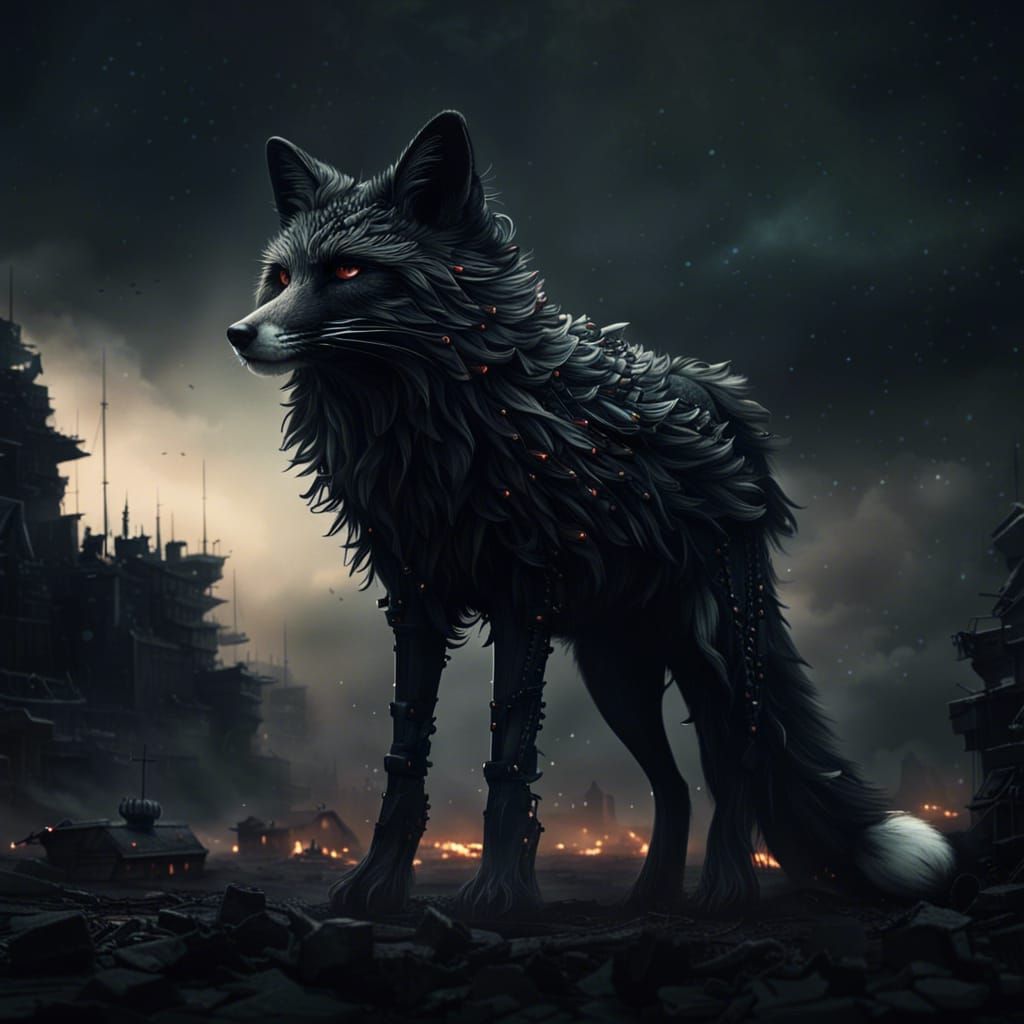 Dark Military Fox: Dramatic Digital Painting