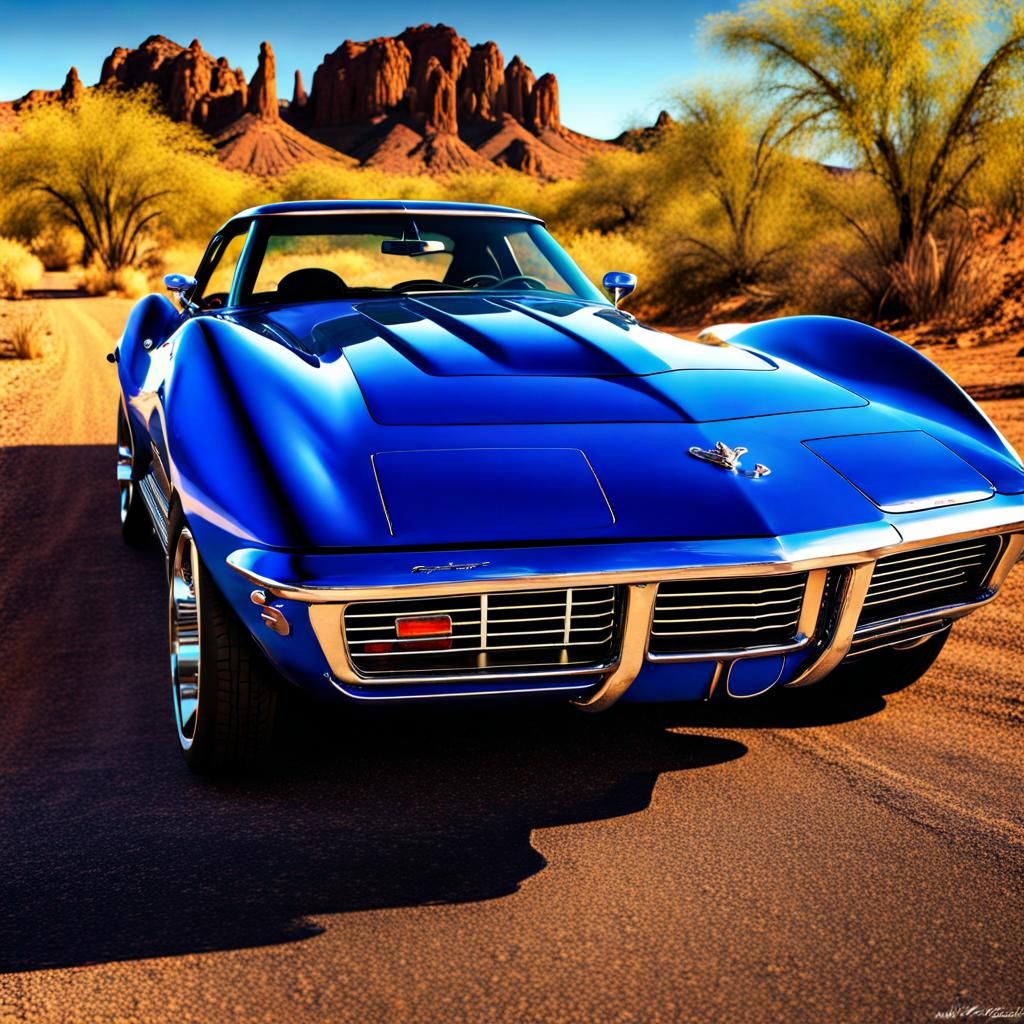 Cobalt Blue 1969 Corvette Stingray on Route 66
