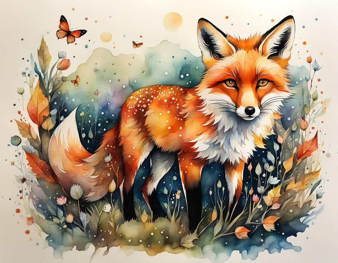 Magical Fox: Whimsical Watercolor Storybook Illustration