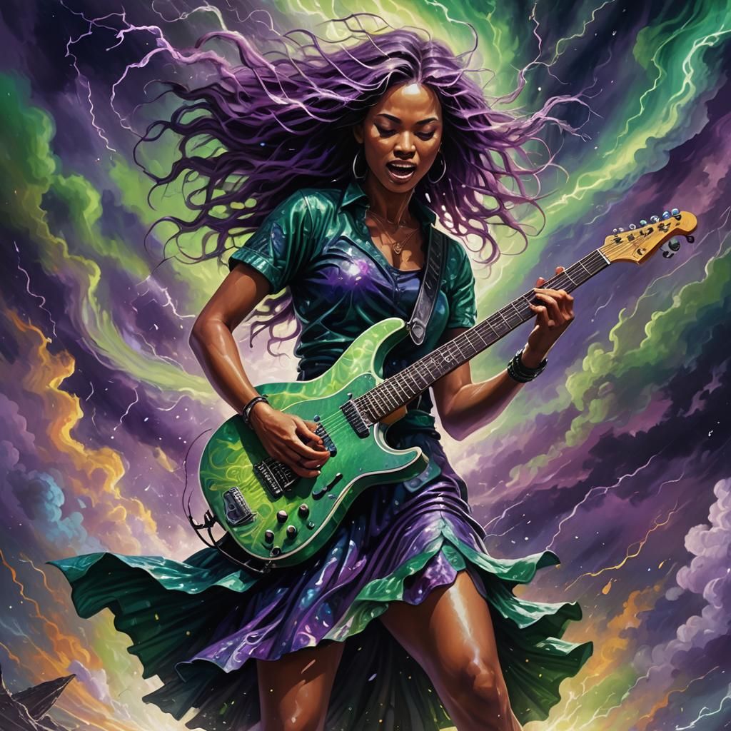 Rock Star Dances on Mystical Stage: Surreal Concept Art