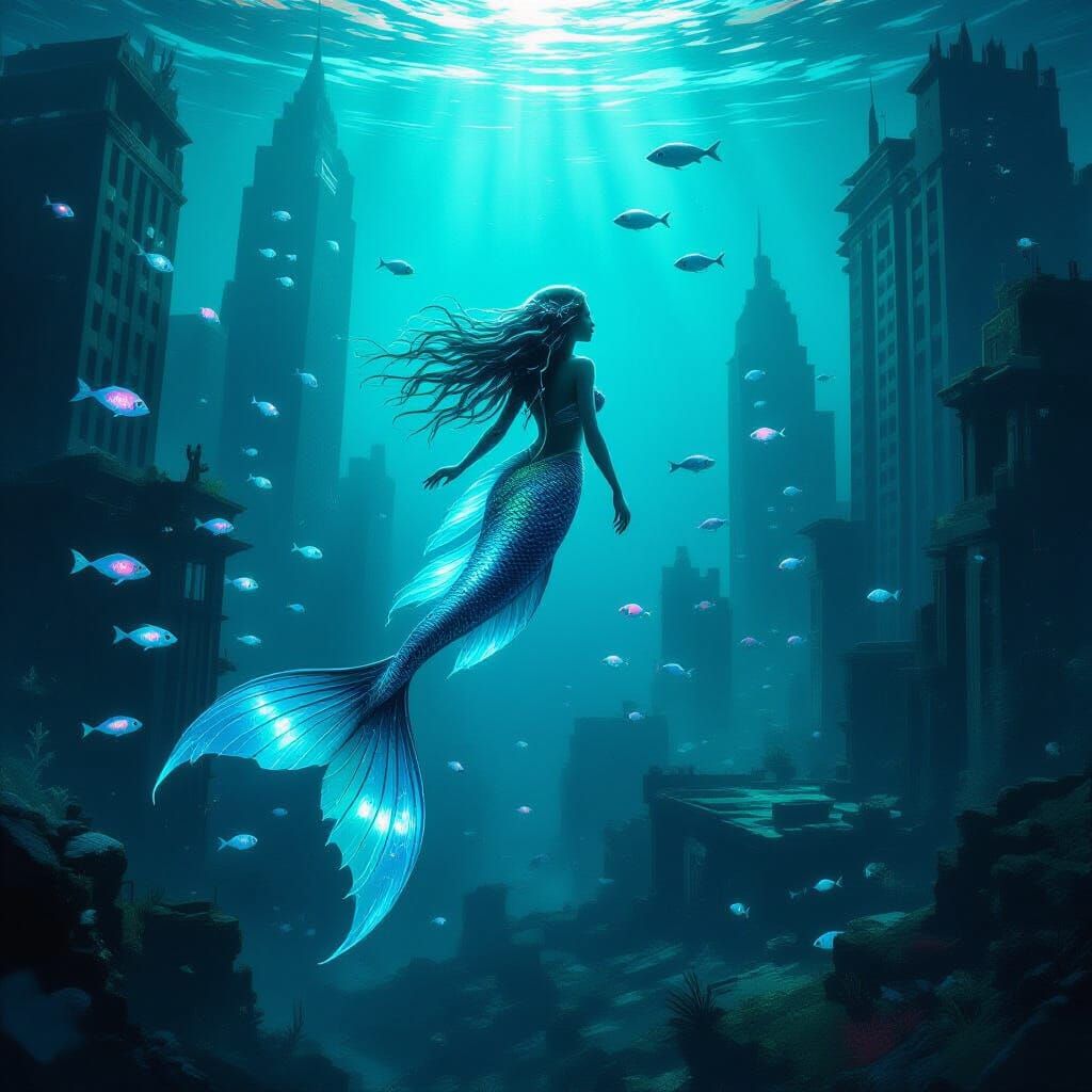 Ethereal Mermaid in Sunken City Concept Art