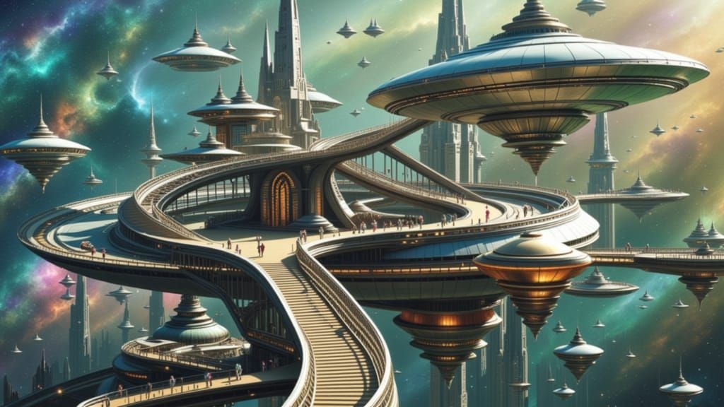 Surreal Futuristic City in Vibrant Diamond Nebula