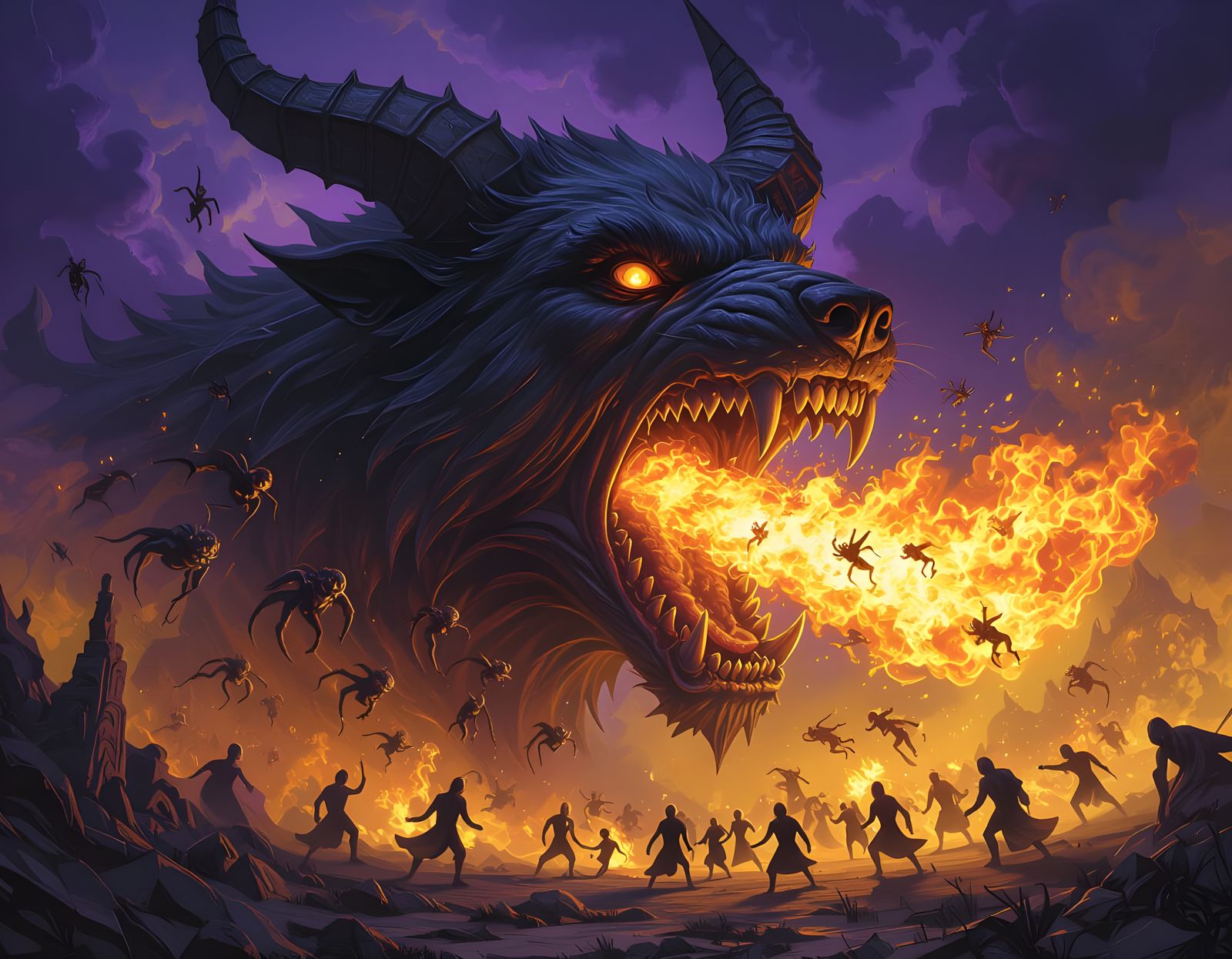 Demonic Dog Eruption in Dark Fantasy Style