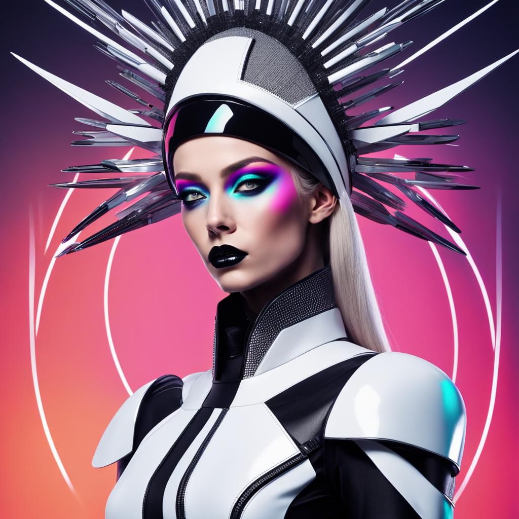 Beautiful Blonde Pop Artist in Futuristic Outfit