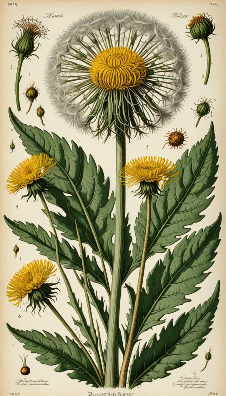 18th-Century Botanical Illustration of Taraxacum officinale