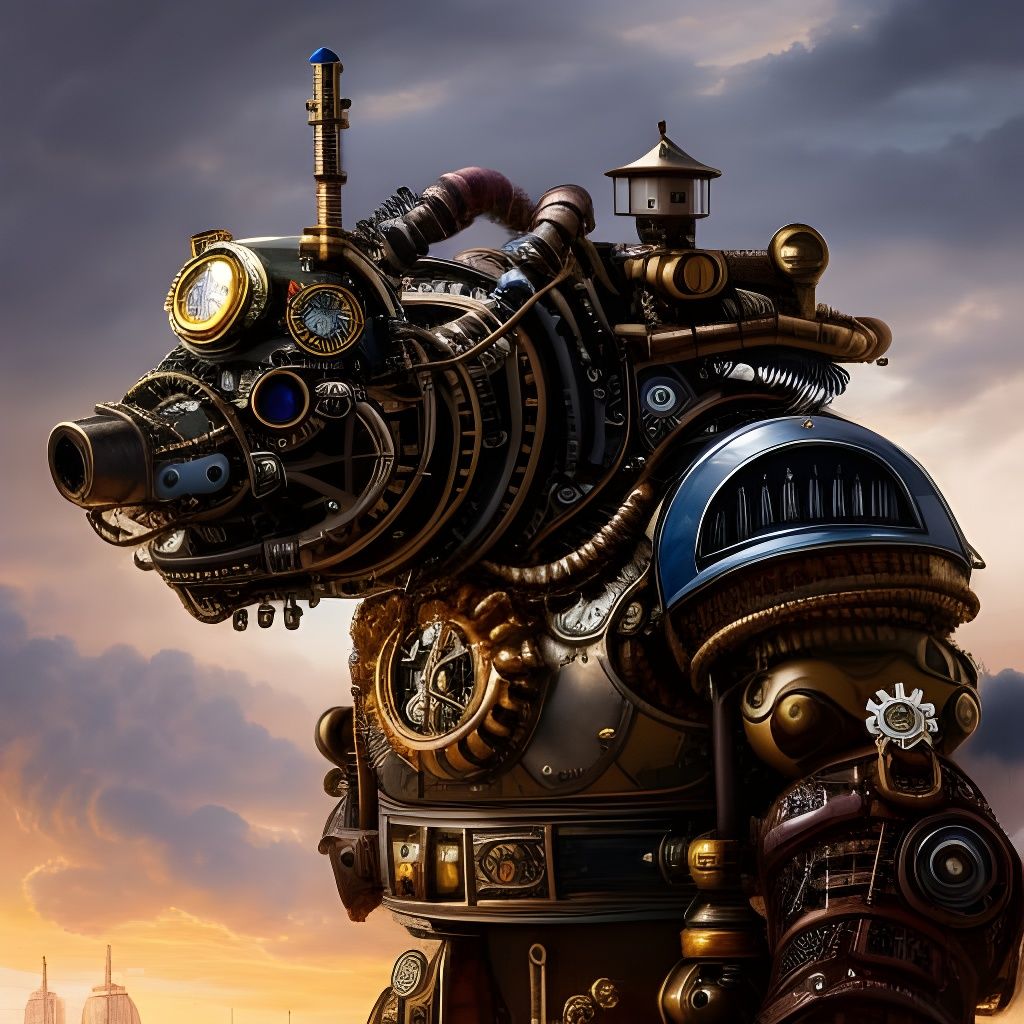 Steampunk Robot Bear Portrait with Detailed Armor