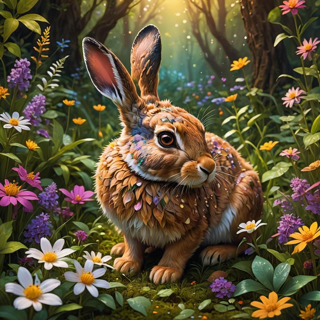 Adorable Baby Hare in Lush Forest: Fantasy Concept Art