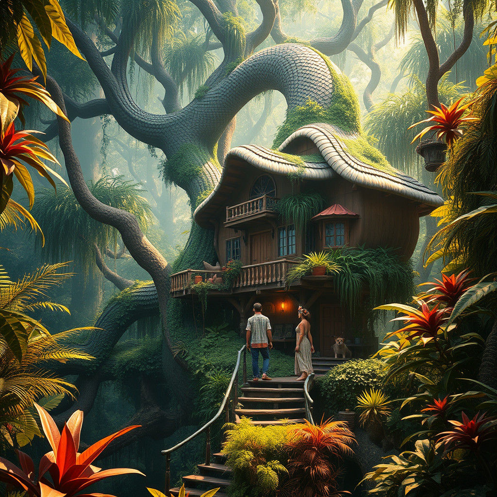 Jungle Treehouse with Snake, Friends, and Dogs