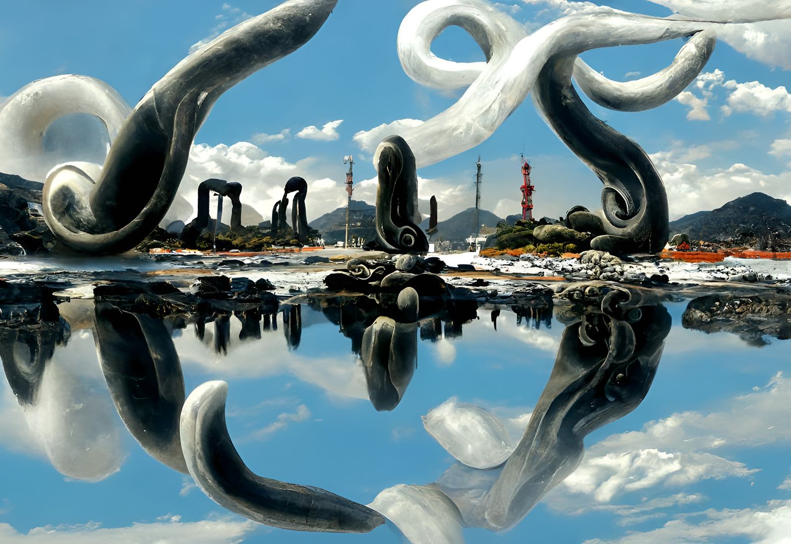Ukiyo-e Landscape with Tentacles and Monoliths