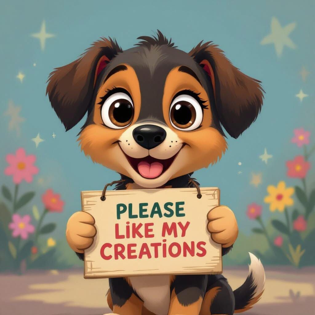 Cheerful Puppy in Disney Animation Style Asks for Likes