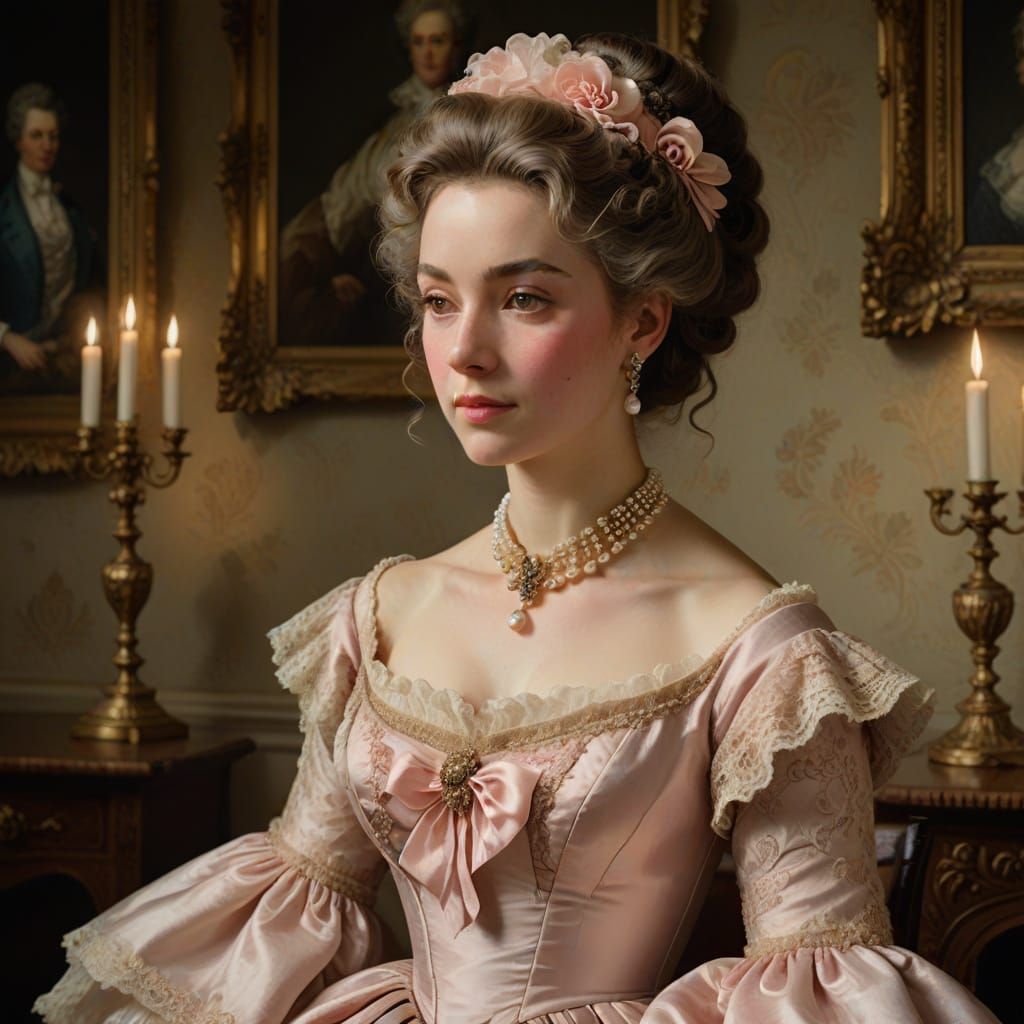 Elegant Victorian Beauty in Pale Pink Gown