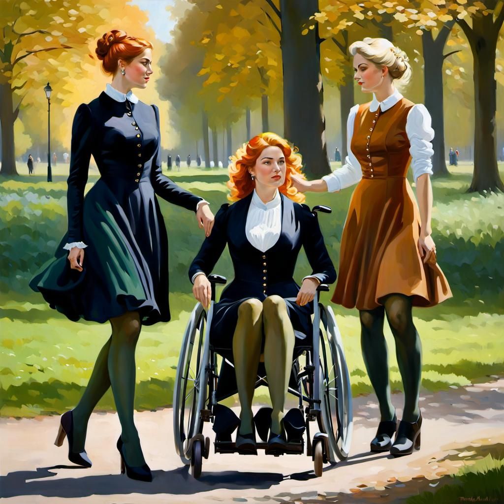 Girls in a Copenhagen Park: Oil Painting