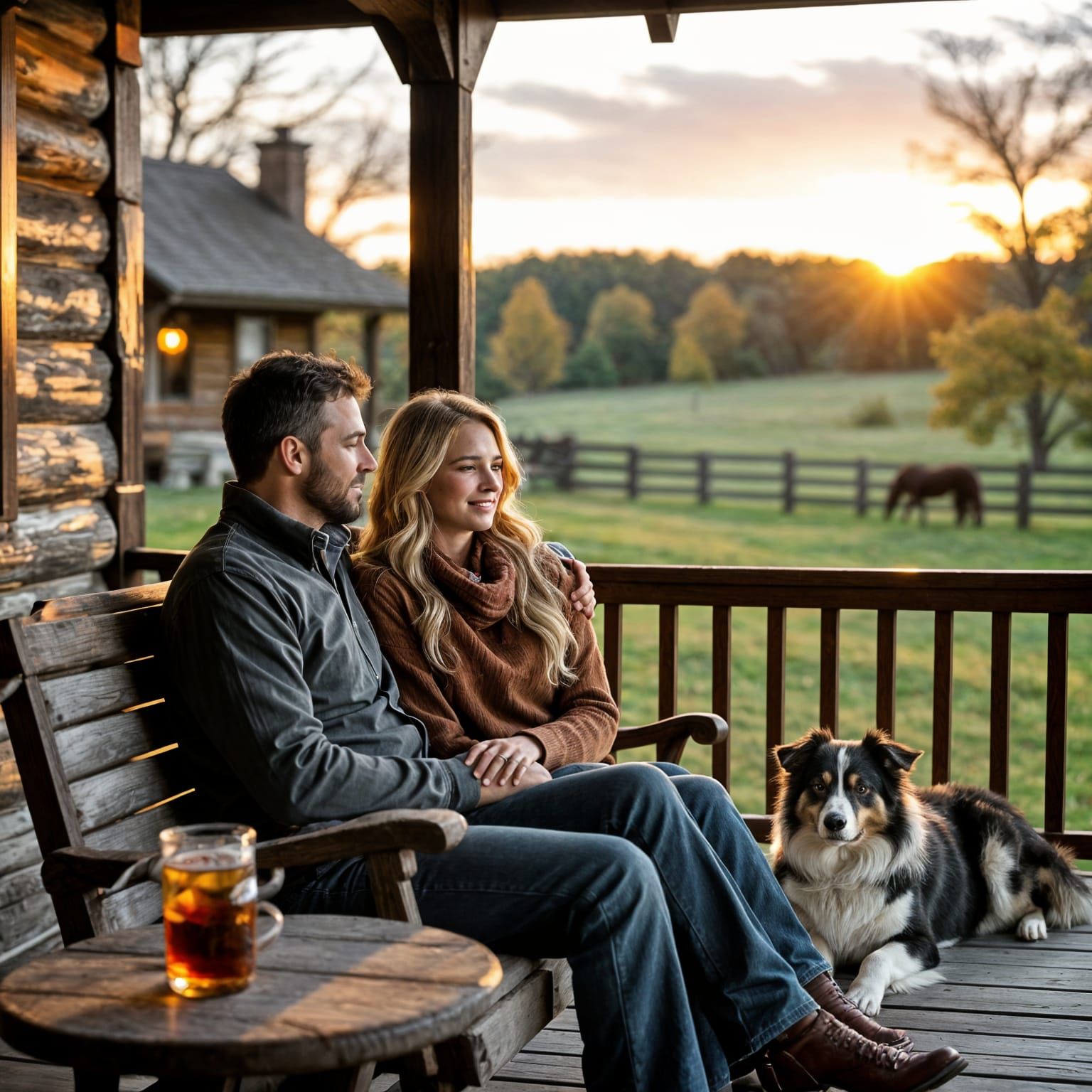Couple on Porch Swing at Sunset