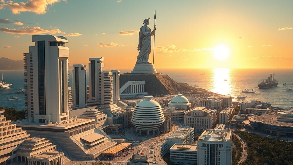 Futuristic Aegean Cityscape with Classical Elements