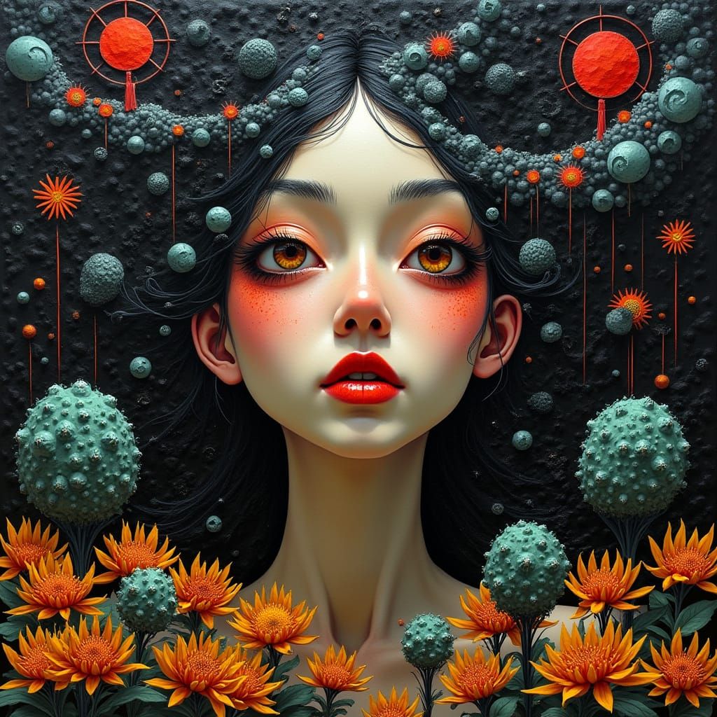 Dystopian Zen: Woman's Face in Impasto Oil Painting