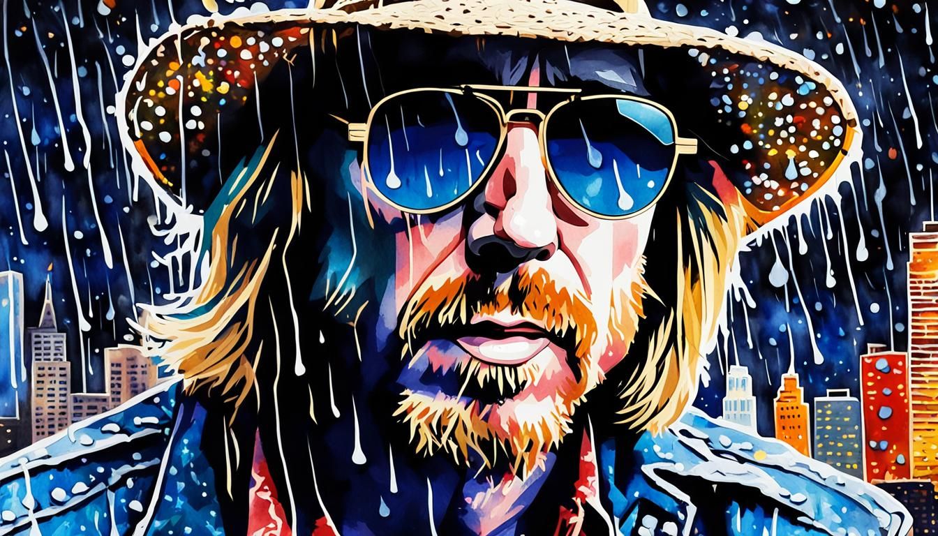 Tom Petty Pop Art Portrait in Rainy New York