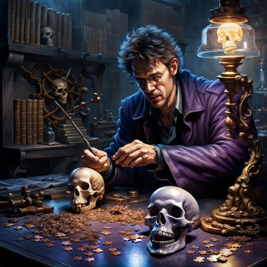 Harry Dresden Solving Puzzle in Spooky Laboratory