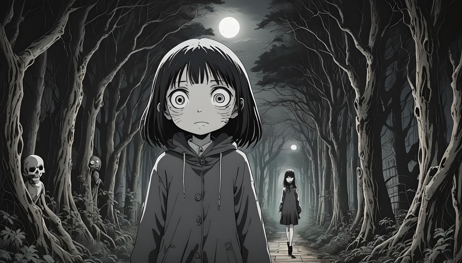 Eerie Horror Anime Girl in Junji Ito Style