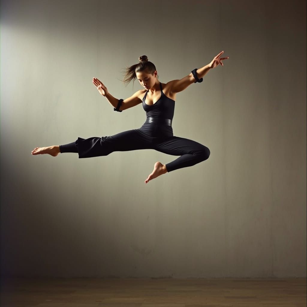 Dynamic Martial Arts Master in Acrobatic Jump