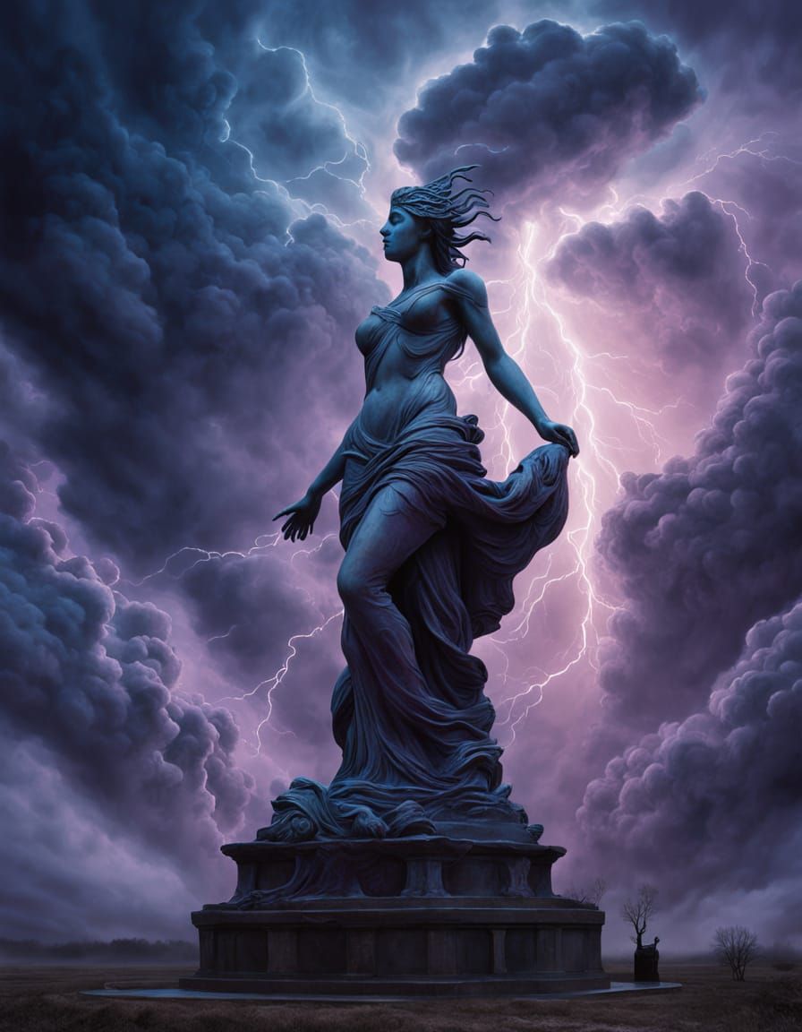 Surreal Goddess Emerge from Celestial Vortex in Desolate Lan...