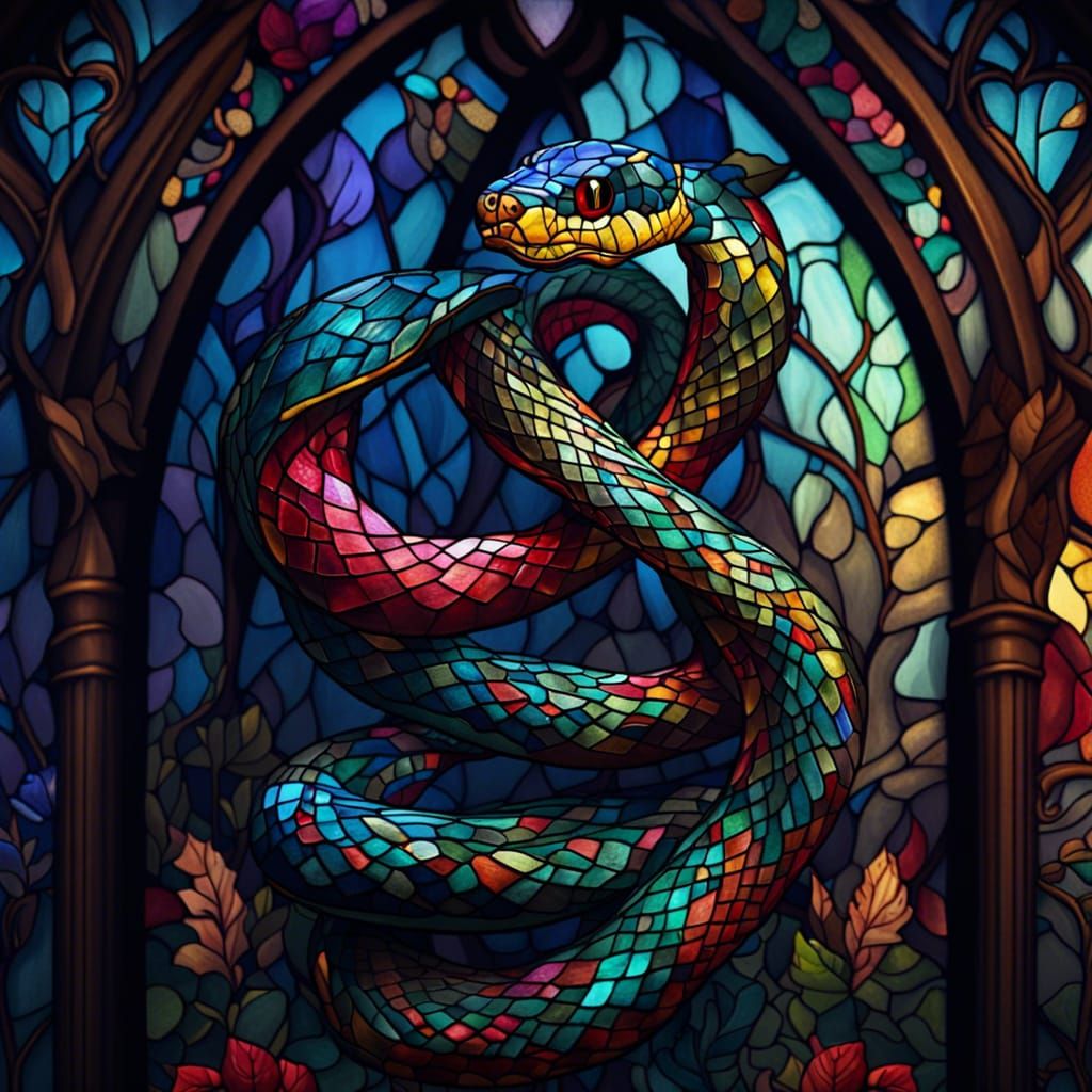 Stained Glass Snake: Detailed Fantasy Art