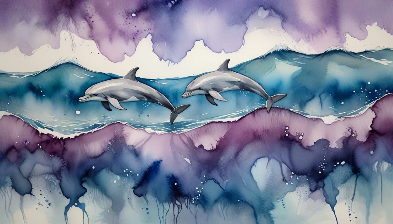 Dreamy Ocean Panorama in Watercolor and Alcohol Ink