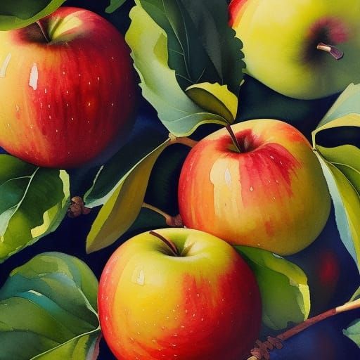 Apples of Immortality in Gouache Watercolor Style