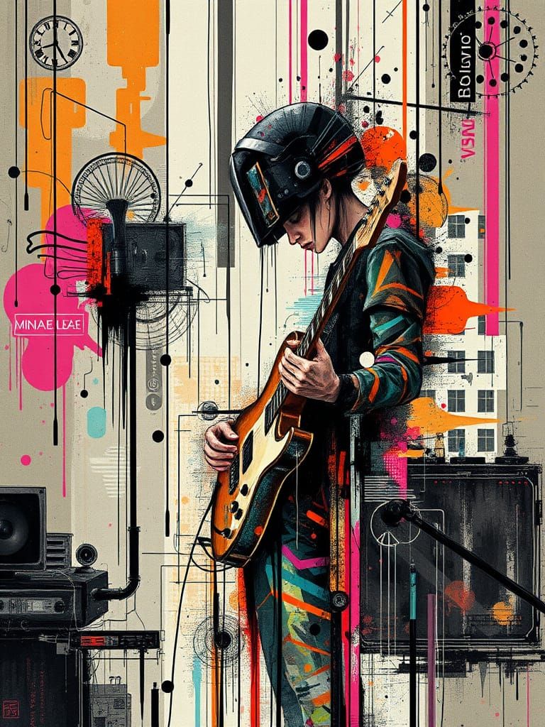 Vibrant Cityscape of Melodic Chaos in Glitch Art