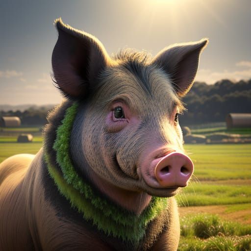 Whimsical Pig Portrait in Earthy Tones