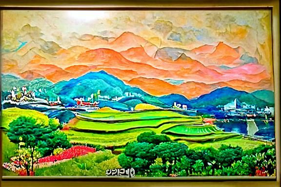 Harmonious Korean Landscape in Oil on Canvas