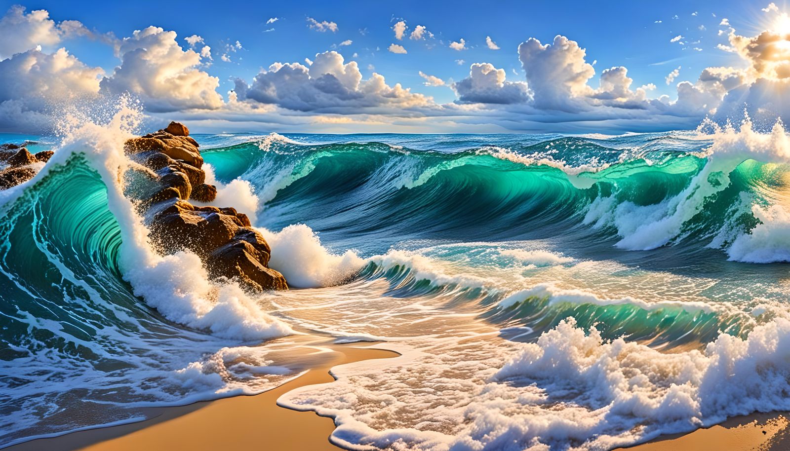 Majestic Ocean Waves Lapping Sandy Shore