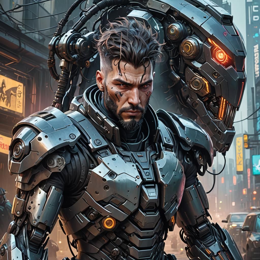Cyberpunk Hunter and Executioner Robot Portrait
