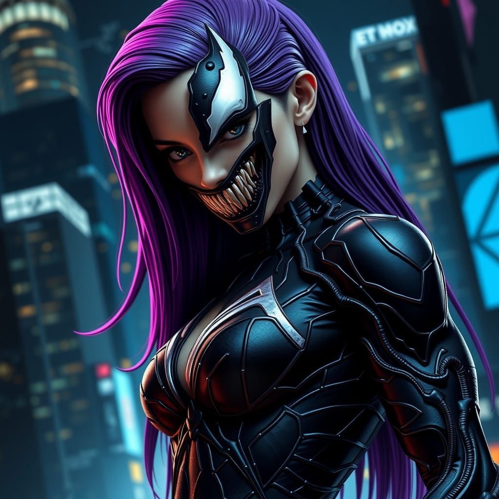 Glowing Female Figure with Alien-Hued Skin and Venomous Symb...