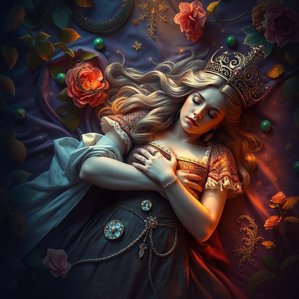 Mournful Queen in Ethereal Dreamscapes
