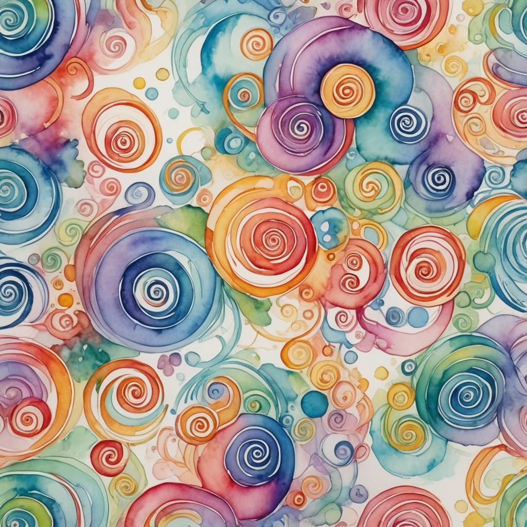 Rainbow Spirals in Watercolor and Ink