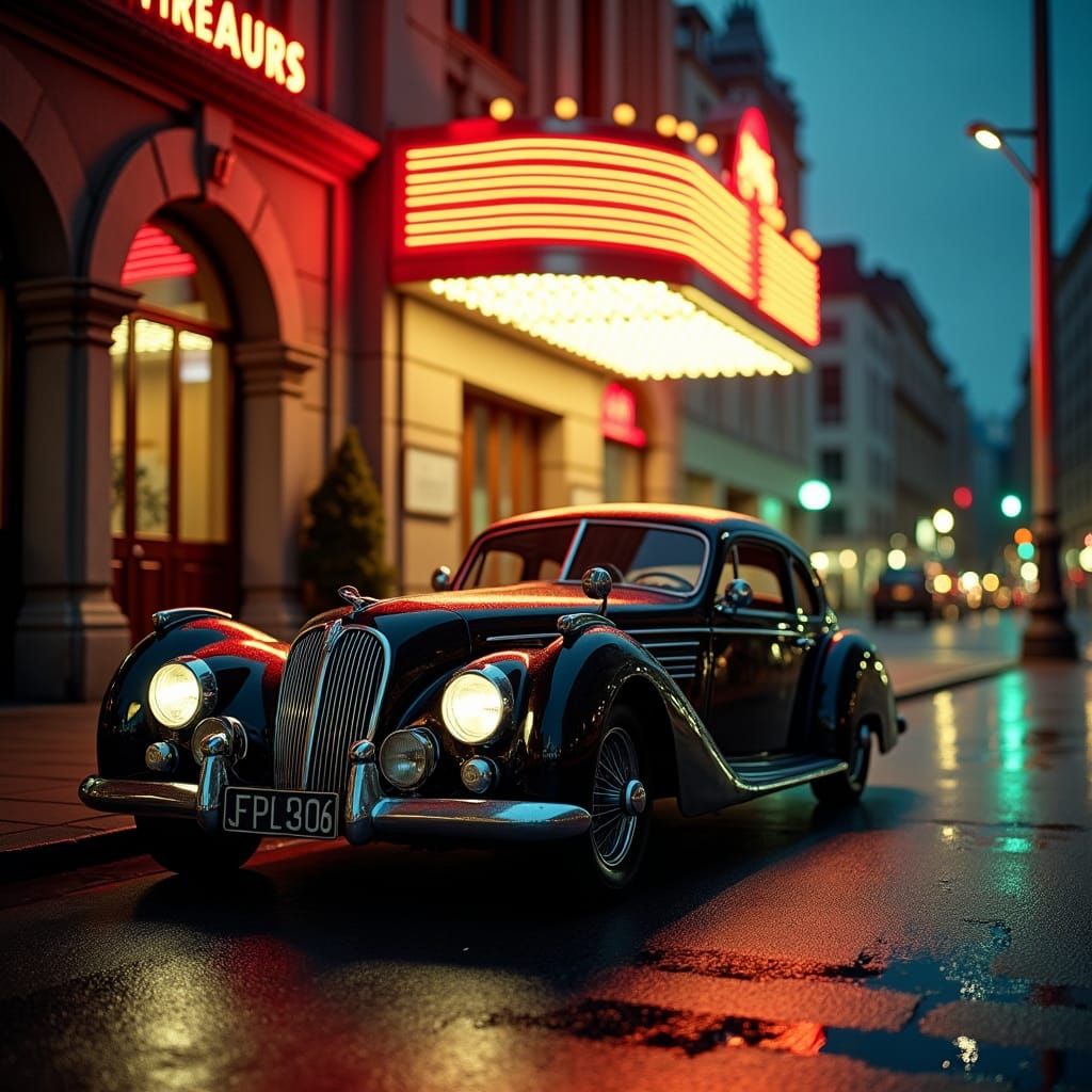 Art Deco Car at Theatre in Cinematic Style