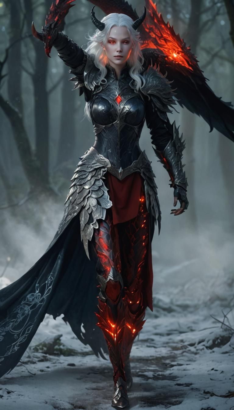 Elegant Dragon Humanoid in Magical Forest