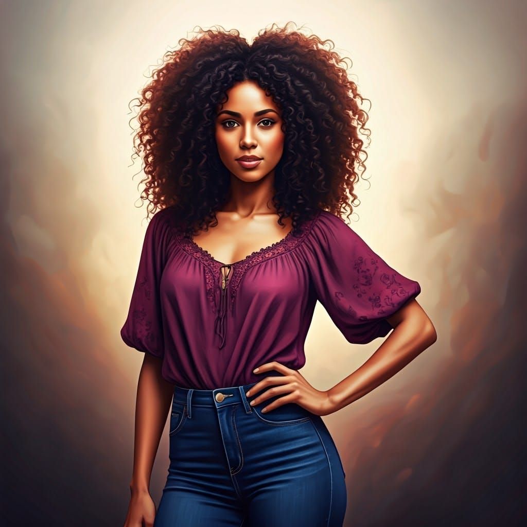 Woman with Curly Hair as Oil Painting