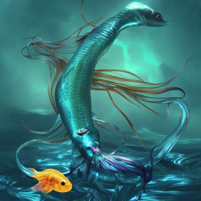 Iridescent Fish Discover Golden Orb in Rococo Style