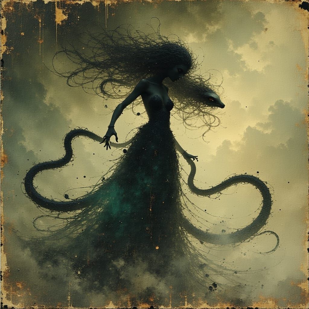 Medusa Smiling in Dreamlike Atmosphere