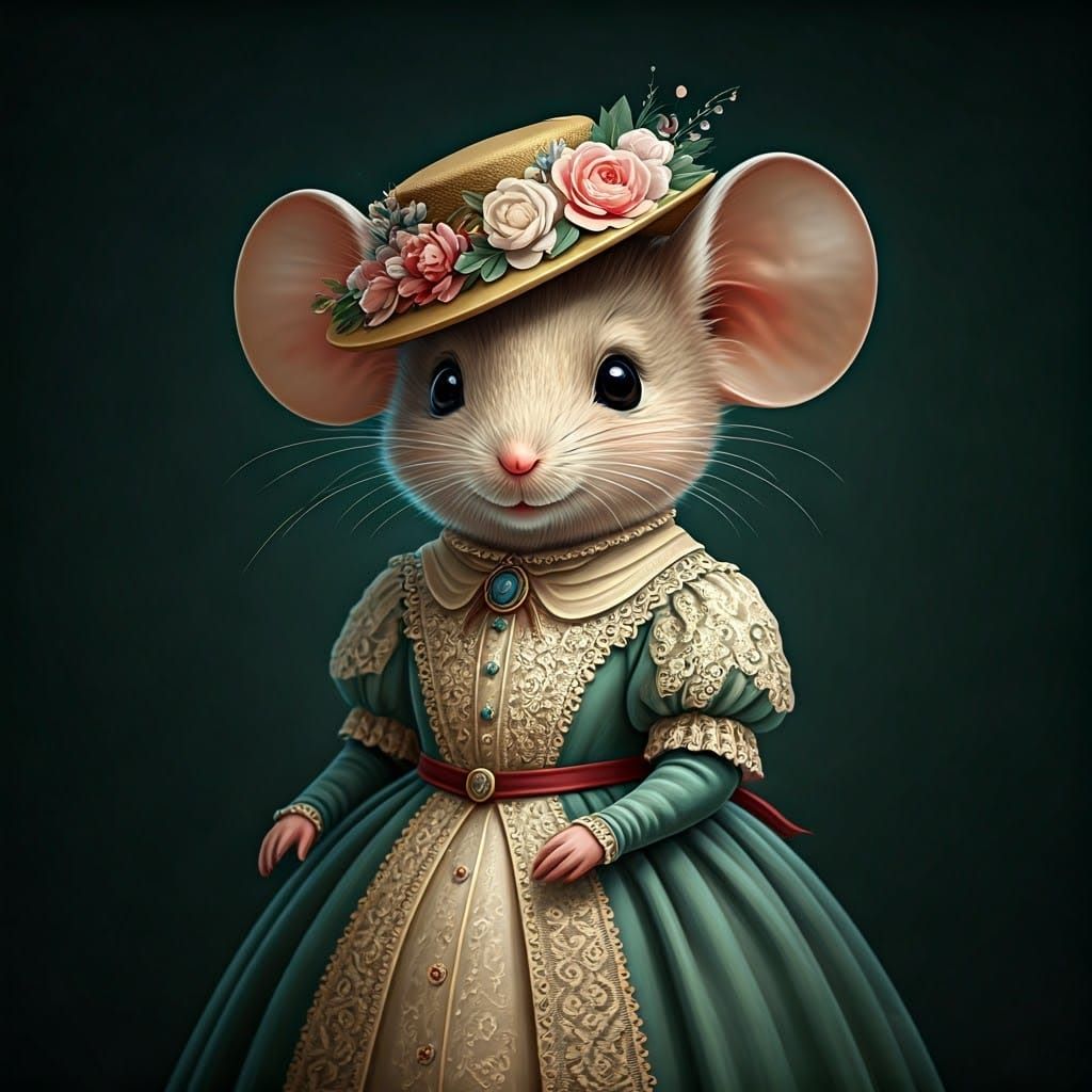 Steampunk Mouse in Floral Victorian Attire