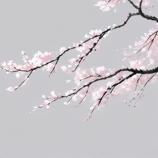 Bird and Blossoms in Sumi-e Style