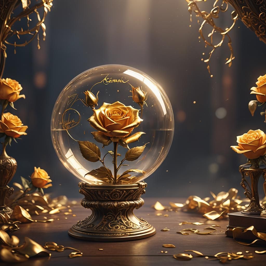 Golden Rose Globe with Engraved Name