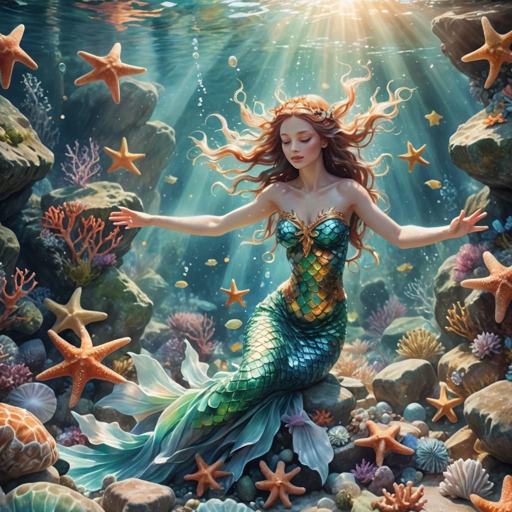 Ethereal Mermaid in Dreamlike Underwater Scene