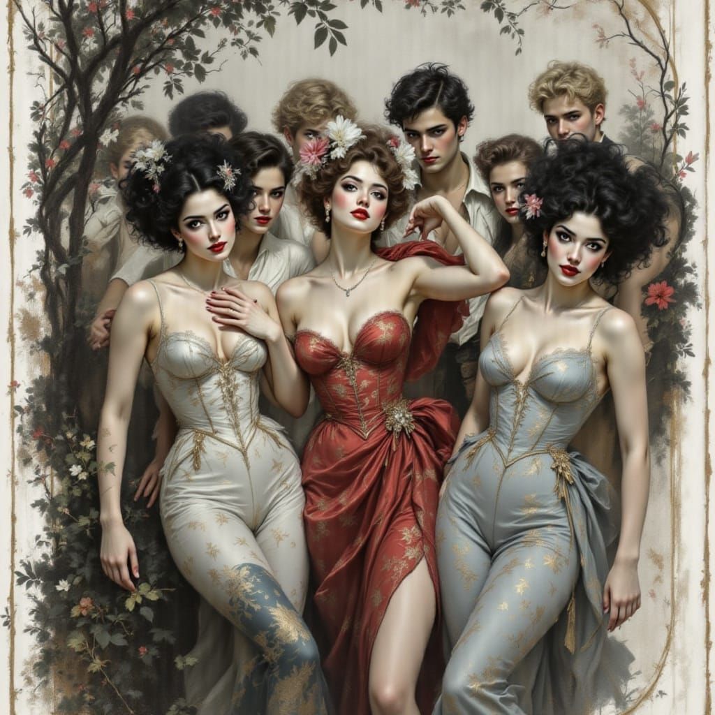 Rococo Aristocrats Dance Under Golden Lighting