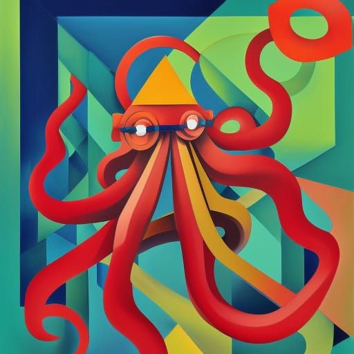 Geometric Octopus: A Cubist Art Deco Painting