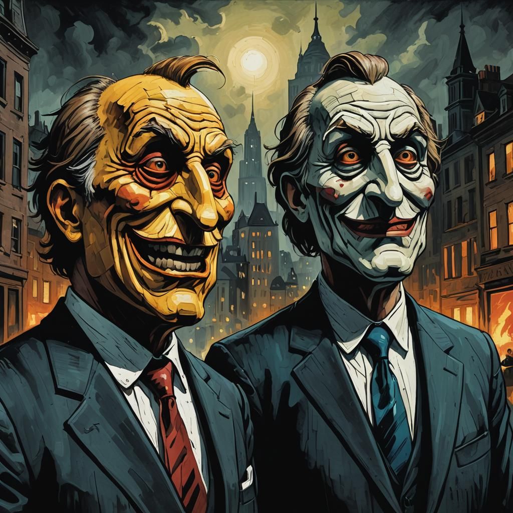 Comedic Politicians Exposed: A Satirical Cityscape