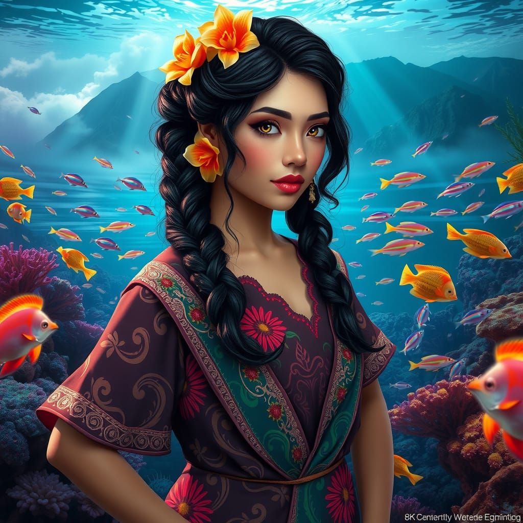 Hawaiian Goddess in a Dreamlike Underwater Realm